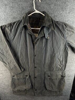 Barbour A205 Border Blue Waxed Jacket Coat Men Full Zip England Size 40 Faded